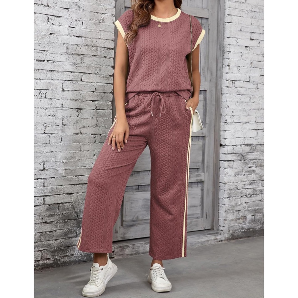 Lounge Set Oversized Sleeveless Top / Wide Leg Pants Drawstring  Pockets Medium